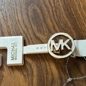 MICHAEL Michael Kors Genuine Leather White Belt MK LOGO Buckle 🆕 📦⌚🏃🏻💨⚡🚚